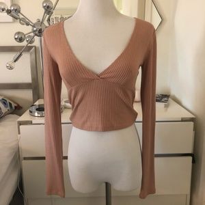 Forever 21 tan beige v neck top small NWT